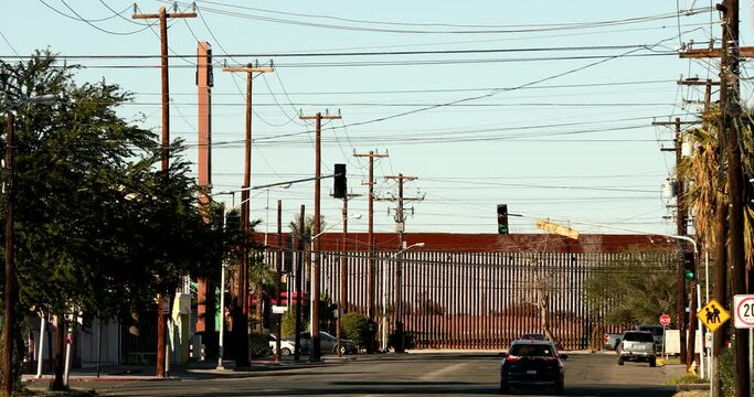 Mexicali, Baja California, Mexico - January 2, 2021: Afternoon street scene of downtown Mexicali near the USA border.