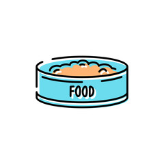 Animal food in plate line icon, minimalistic design, vector illustration
