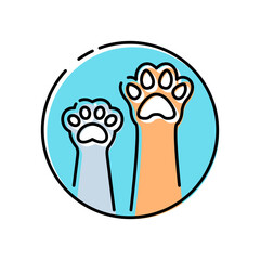 Pet shelter, pet shop, veterinary line icon, cat paw and dog paw, vector illustration