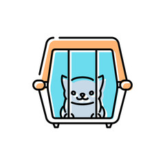Pet shelter, pet shop, veterinary line icon, cat in pet carrier, vector illustration