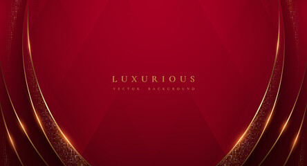 Luxury red background with golden lines and and halftone dots.