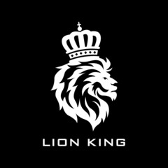 Lion king with crown in black background logo vector image