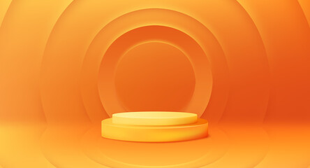 3D orange cylinder podium with abstract circle background for your product display presentation.