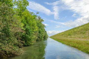 Fototapeta na wymiar Flood relief channel along the Rhine in spring.