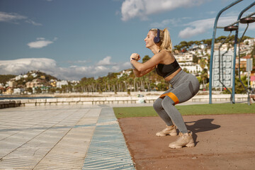 Shot of attractive sportswoman during morning exercise outdoors