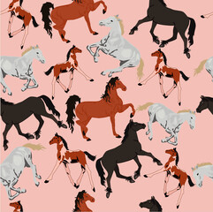 seamless pattern of a horse of different colors on a light background