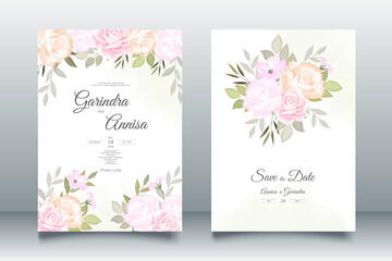 Fototapeta na wymiar Wedding invitation card template set with beautiful floral leaves Premium Vector 