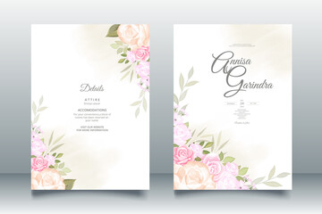 Fototapeta na wymiar Wedding invitation card template set with beautiful floral leaves Premium Vector 