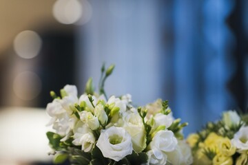 Obraz na płótnie Canvas White roses, wedding bouquet. Symbol, beautiful flowers for the bride.