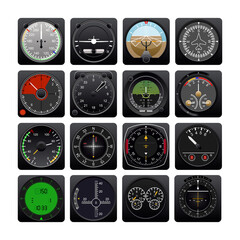 Aircraft indicators collection in detailed realistic style. - obrazy, fototapety, plakaty