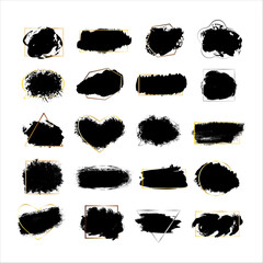 A set of black traced spots with gold and silver borders. Abstract textural backgrounds for text.