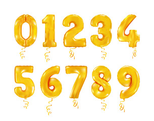 Collection of helium balloons in the form of numbers. Illustrations for holidays, birthdays and anniversaries.