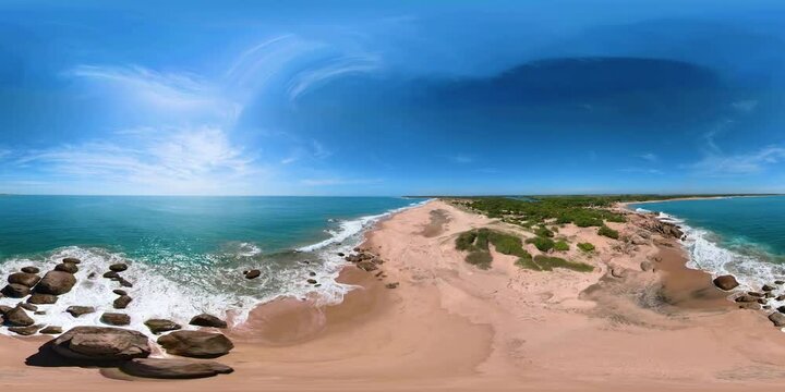 Tropical sandy beach and blue sea. Sri Lanka, Wisky point. 360 panorama VR.