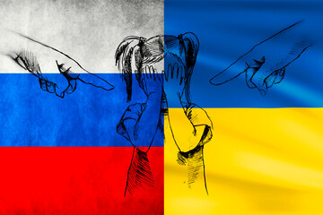 Заголовок: russia ukraine war, flag, confrontation between russia and ukraine, war of flags russia ukraine, girl crying, social problem 2022