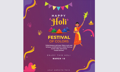 Happy Holi Festival Of Colors Creative Social Media Template Design . Indian festival Vector 