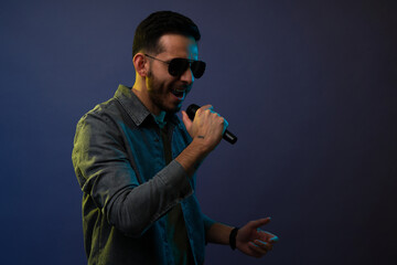 Handsome musician with black glasses