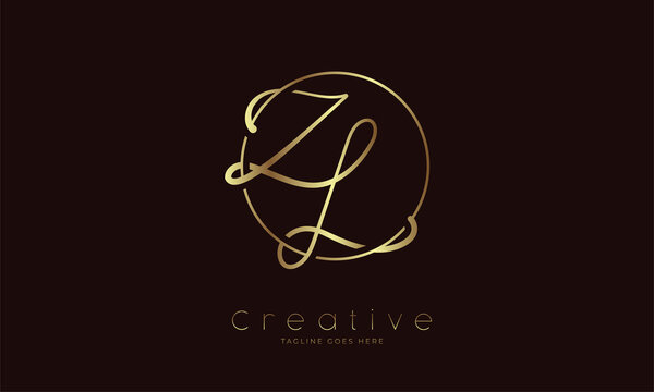 Initial ZL Logo, handwritten letter ZL in circle with gold colour, usable for Brand, personal and company logos, vector illustration