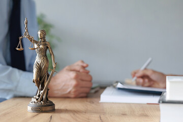 a female lawyer at a meeting with a male client in the office of the law office, legal advice...