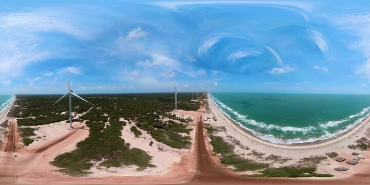 Wind Turbine Power Generators At Sea Coastline. Alternative Renewable Energy. Sri Lanka. 360VR.