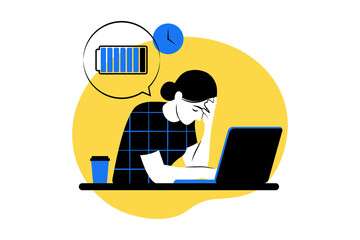 Professional burnout syndrome. Frustrated worker, mental health problems. Vector illustration. Flat - obrazy, fototapety, plakaty