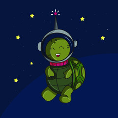 Little astronaut turtle in the space