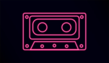 Vintage cassette tape in pink neon light