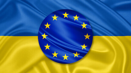 Ukraine is joining the European Union. Flag of Ukraine with the EU sign