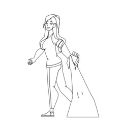 Follow Me Girlfriend Talking Boyfriend Black Line Pencil Drawing Vector. Young Girl Tourist Holding Boy Hand And Leading To Magnificent Famous Place. Characters Couple Relationship And Partnership