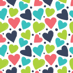 Fototapeta na wymiar Seamless heart background in pretty colors. Great for Baby, Valentine's Day, Mother's Day, wedding, scrapbook, surface textures.