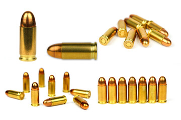 gold bullets isolated on white background.	