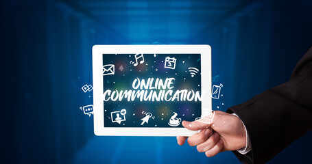 Person holding tablet, social network concept