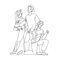 creative people man woman group. Black Line Pencil Drawing Vector. work business. idea design concept. conceptual person character web Illustration