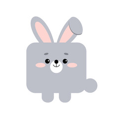 Square rabbit forest animal face with paws icon isolated on white background. Cute cartoon square  kawaii bunny kids avatar character. Vector flat clip art hare illustration mobile ui game application