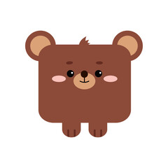 Square bear forest animal face with paws icon isolated. Cute cartoon square shape kawaii kids brown teddy bear avatar character. Vector flat grizzly clip art illustration mobile ui game application.
