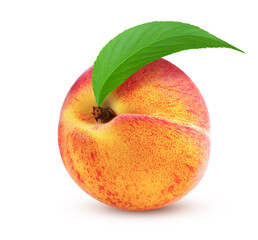 Excellent quality peach with leaf isolated on white background