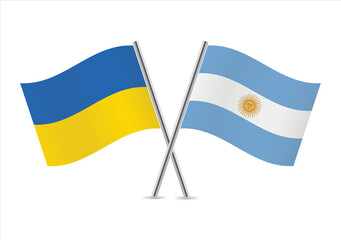 Ukraine and Argentina crossed flags. Ukrainian and Argentinian flags, isolated on white background. Vector icon set. Vector illustration.