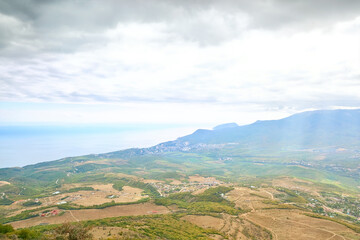 View of the village of Radiant and Alushta from the mountains of South Demerdzhi. Crimea valley of ghosts.