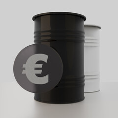 3d rendering, two metal oil barrels, infographics icon -