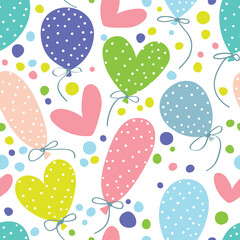 Seamless pattern with balloons and hearts.