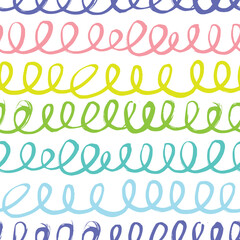 Seamless pattern with colored spirals. Dry brush.