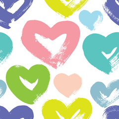 Seamless pattern with hearts. Dry brush. Hand drawn.