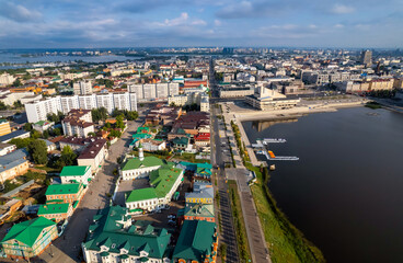 Obraz premium Panoramic aerial top view of Kazan republic of Tatarstan Russia, Tatar settlement