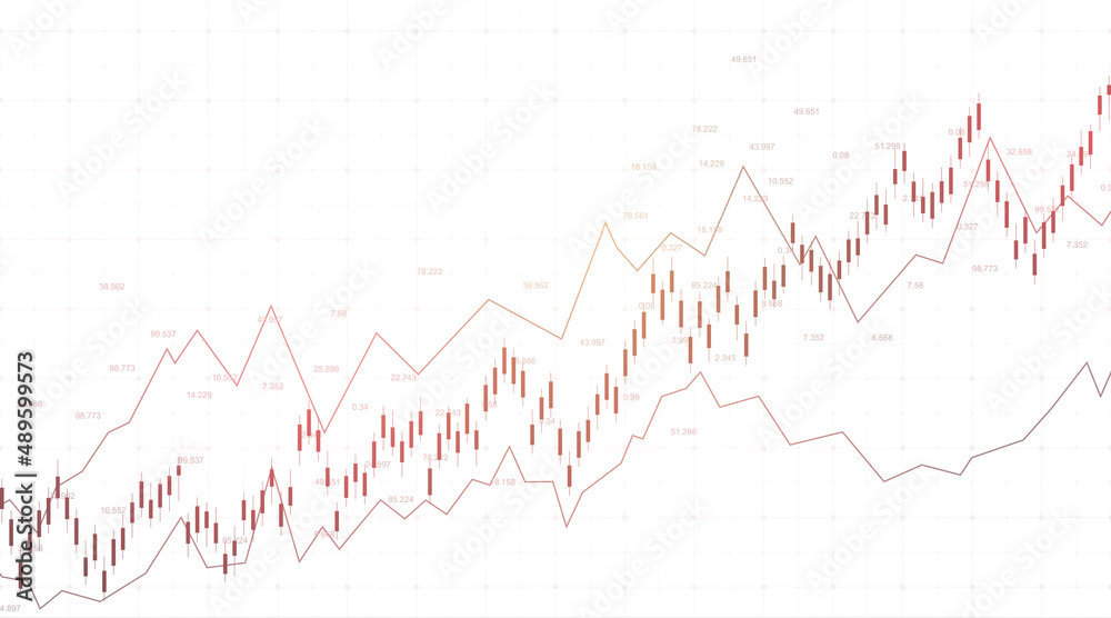 Poster Abstract financial chart with uptrend line graph and world map on black and white color background. Business Candle stick graph chart of stock market investment trading, illustration.