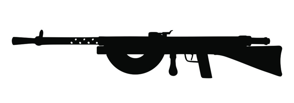 black machine gun silhouette on white clip art preview