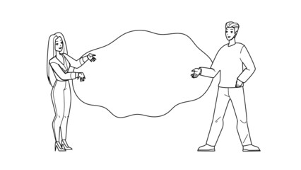 brand product identity. Black Line Pencil Drawing Vector. man woman. company strategy. project concept character web Illustration