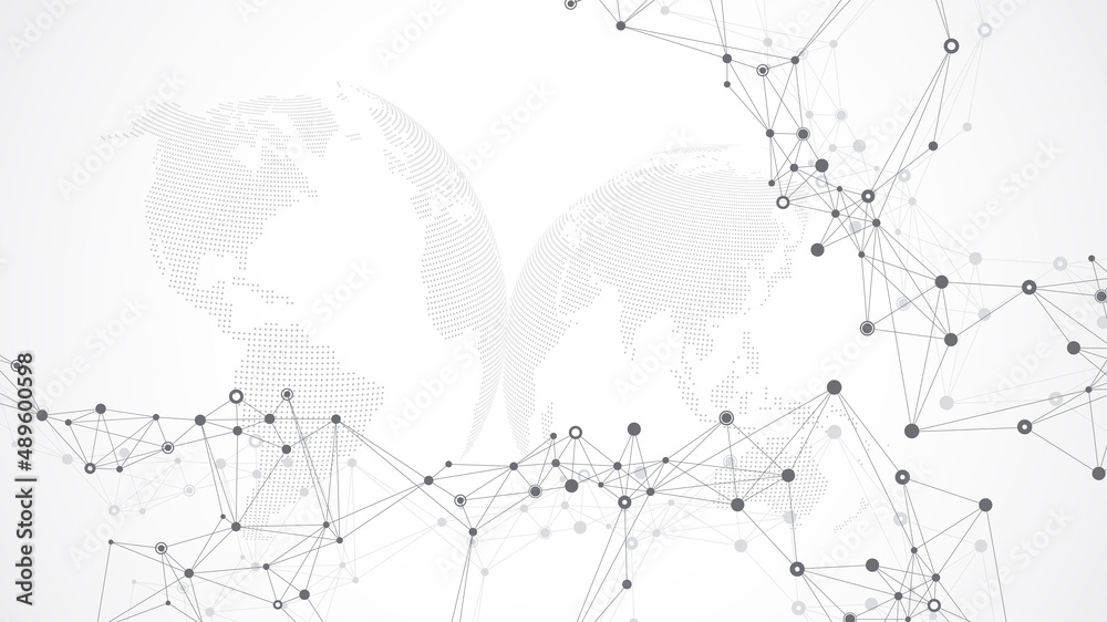 Poster Technology abstract background with connected line and dots. Big data visualization. Artificial Intelligence and Machine Learning Concept Background. Analytical networks illustration