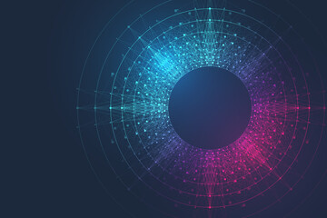 Quantum computer technology banner design template concept, gravitational wave. Deep learning artificial intelligence. Big data algorithms visualization for business, science, technology illustration. - obrazy, fototapety, plakaty