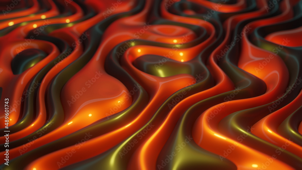 Poster 3d rendering of a beautiful abstract background of dark and golden sinuous lines of different thickn