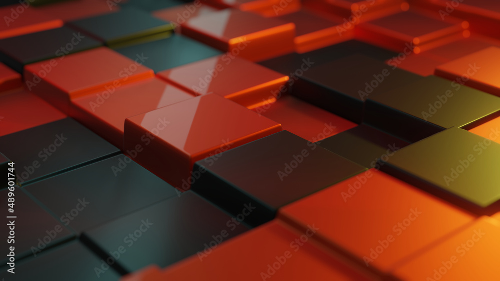 Poster 3d rendering of a beautiful abstract background of dark and golden squares of different sizes . abst