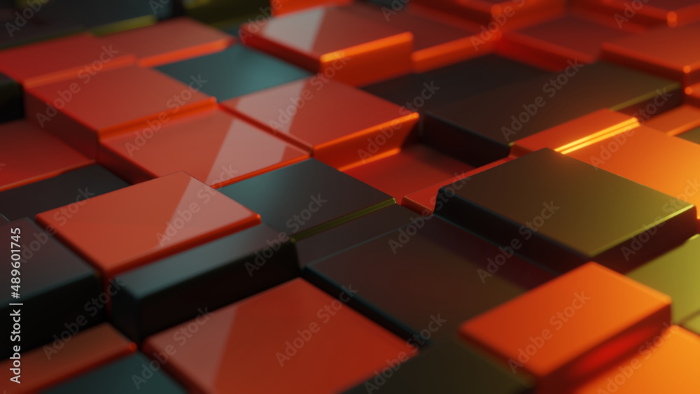 Poster 3d rendering of a beautiful abstract background of dark and golden squares of different sizes . abst